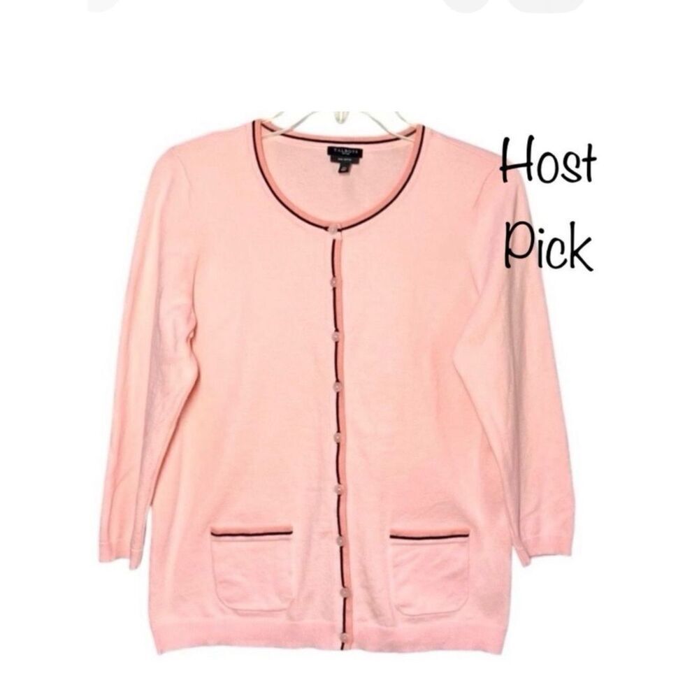 Talbots Pima Cotton 3/4 Sleeve Cardigan in Peachy Pink/Black Women’s MP